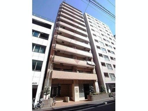 メロディーハイム銀座東外観｜メロディーハイム銀座東は、ベージュ系のタイル張りで、落ち着きのある縦長フォルム。平成11年築の12階建てで、都心らしいスタイリッシュな佇まいが特徴です。