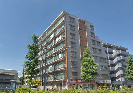 カーサ錦外観１｜カーサ錦は８階建て、国道２５４号線沿いのマンションです。耐震補強工事済の、耐震基準適合マンションです。