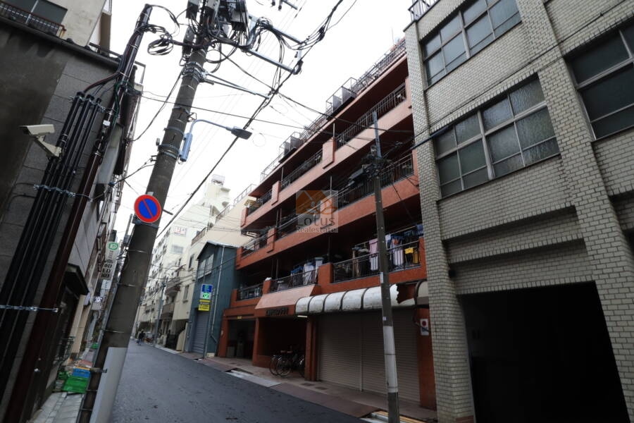 上野ダイカンプラザ外観1｜上野ダイカンプラザは大通りに面していないため、比較的静かな住環境です。周辺はオフィスビルやマンションが建ち並ぶ商業地域です。