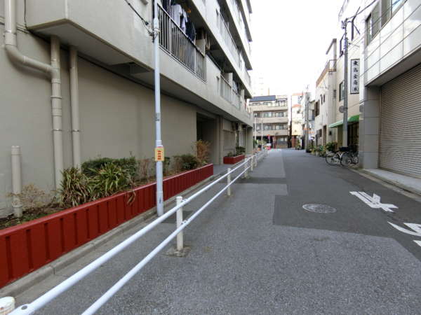 入谷松が谷マンションアプローチ9｜すぐエントランスがあります。