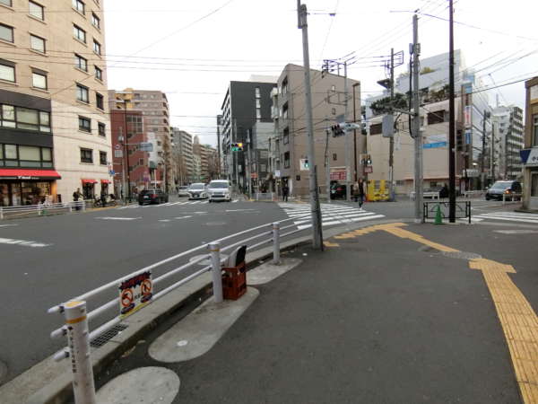 マンション中野ソレイユアプローチ3｜中野通りを対岸を渡った様子です。このポジションからだと右折して、大久保通りを高円寺方向に向かいます。