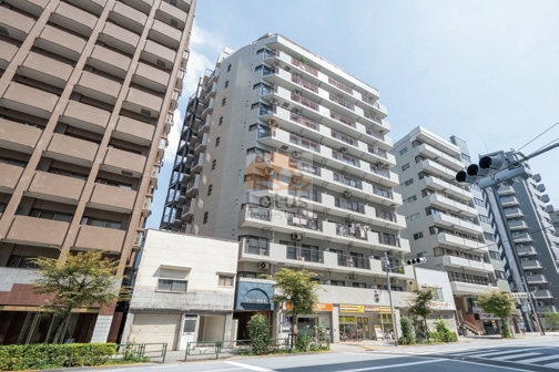 明治通り沿いに面した建物で、地上13階建ての整然とした外観が印象的です。低層部には店舗や事務所が入る構成となっています。周囲は中高層の建物が並び、都心らしい縦の景観が形成されています。パレ・ドール目白は、昭和61年築、13階建てのマンションです。
