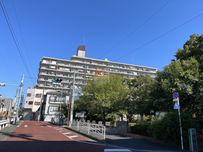 仙台堀公園ハイツ外観４｜仙台堀公園ハイツは、昭和59年築、11階建てのスケールを持ち、周囲の開放的な環境と調和しています。住戸数105戸の大規模マンションとして、街並みに安定感を与えています。