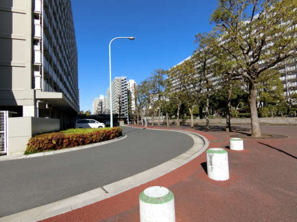 南砂住宅アプローチ20｜写真の右手は南砂住宅６号棟、左は５号棟（ともに賃貸棟）です。