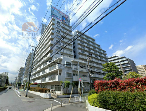 ニックハイム亀戸外観１｜ニックハイム亀戸は昭和60年築、11階建てのマンションです。旧千葉街道に面した立地です。都営新宿線「大島」駅から徒歩10分です。東大島駅、亀戸駅も利用可です。