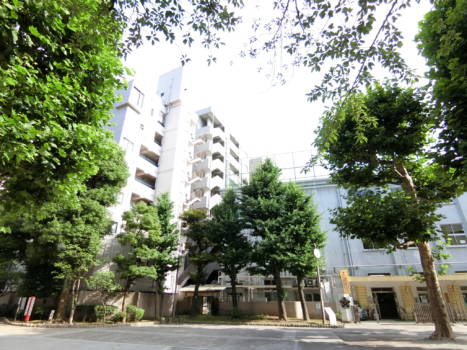 ユニーブル秋葉原外観5｜ちょうど柳北公園側からユニーブル秋葉原を撮影した画像です。