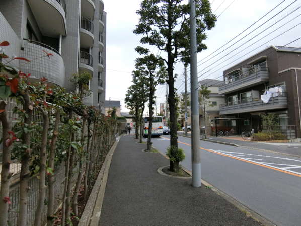 エクレール篠崎外観・共用部4｜物件の前は2車線のバス通りですが、日中はさほど交通量も多くないようでした。