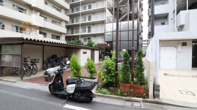 亀戸サニーフラット共用部3｜エントランスは京葉道路の反対側にあります。