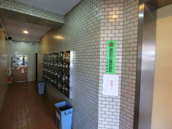 ヴェラハイツ中野坂上外観共用部6｜こじんまりしたマンションですのでエントランスの様子もこじんまりしています。エントランスに入るとすぐ右手にエレベータです。