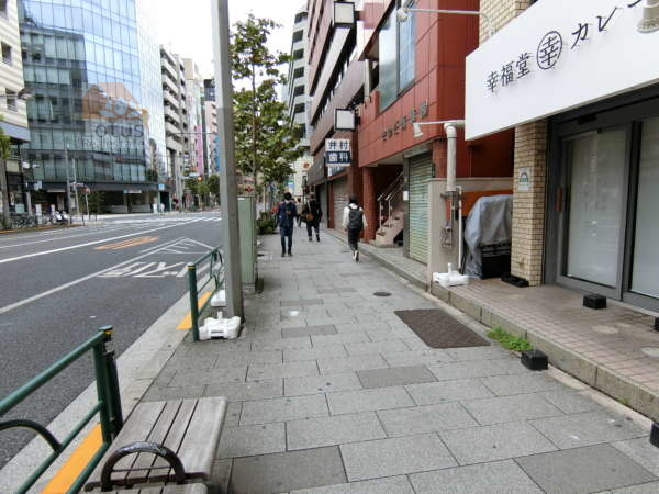 秀和番衆町レジデンスアプローチ4｜駅の目の前は新宿通りです。表通りですから大会社の事務所ビル、飲食店などにぎやかな街並みです。