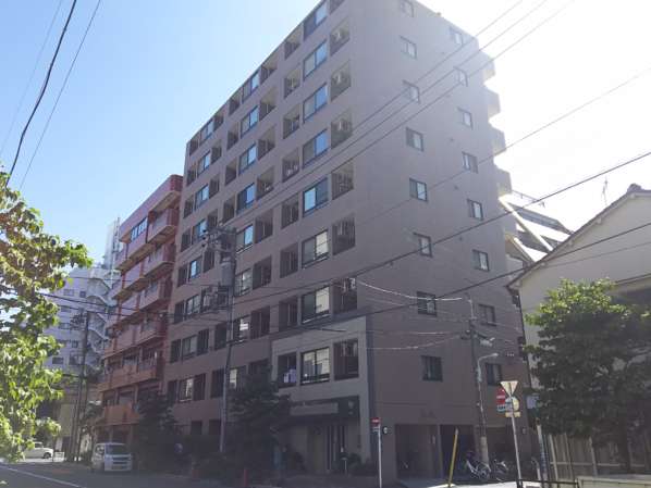 DSC_0033｜マイキャッスル入谷は、平成１１年築の９階建てで、ベージュ系のタイル張りです。