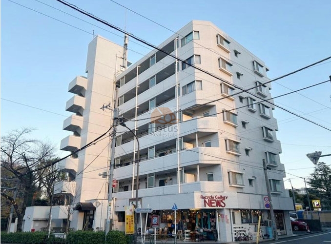 グランデ６３４中野外観３｜グランデ６３４中野は、昭和59年築、７階建てのマンションです。桜並木の中野通り沿いにあります。