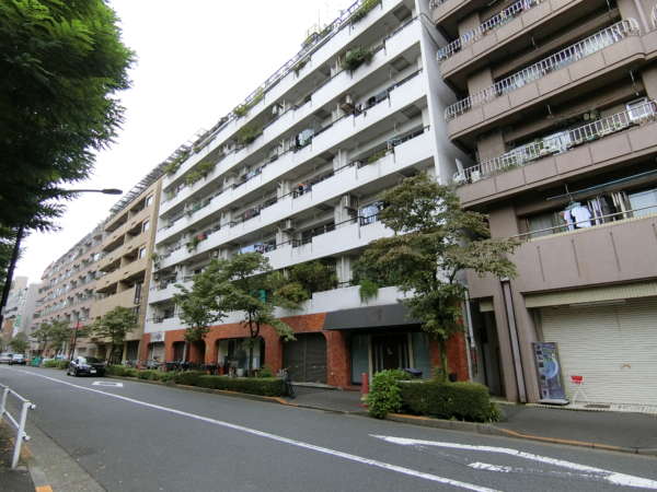 アルプスマンション西大久保外観共用部3｜表通りは街路も整備されていて、大規模ハイツと周辺の商店が非常ににぎわっている環境である一方、表通より一本はいった静かな立地でもあります。