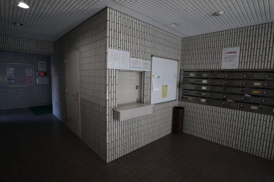 パークハイツ錦糸町第２共用部1｜エントランス内部に入ったところです。広々として見通しもよく明るい印象でした。オートロック・宅配ロッカーは未対応です。