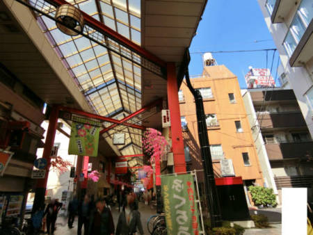 ドムール浅草２アプローチ｜ドムール浅草の西側には「ひさご通り商店街」という賑わいのある商店街があります。こちらもアプローチです。