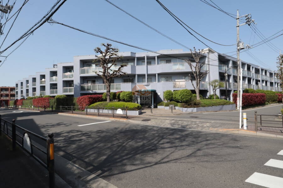 武蔵関ハイム外観1｜武蔵関ハイムは平成６年築の３階建ての低層マンションです。周辺は第１種低層住居専用地域です。