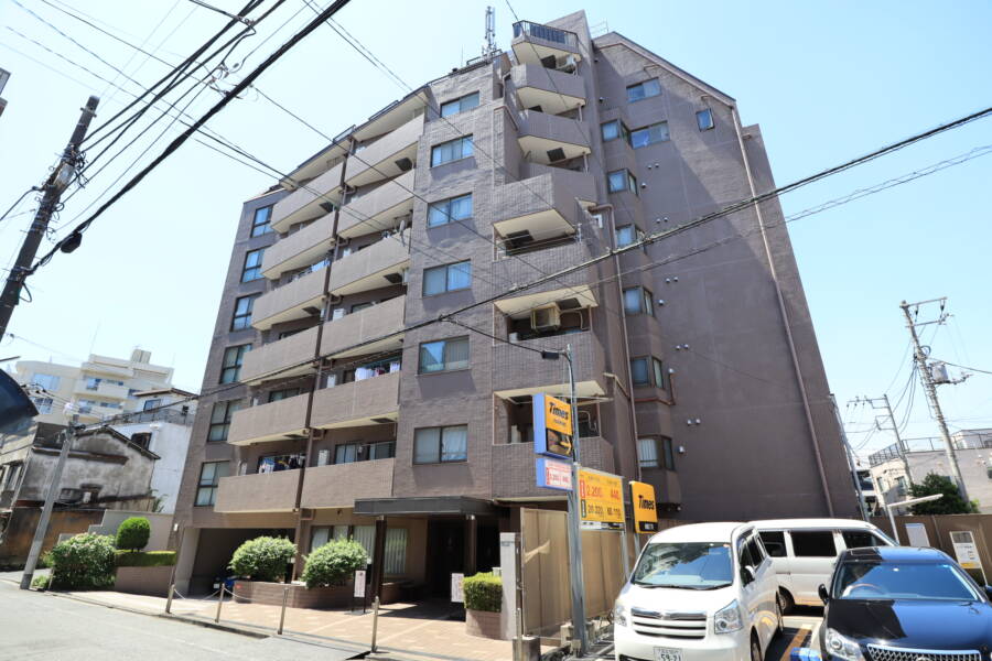 コスモ向島外観1｜コスモ向島は平成2年地区の9階建てのマンションです。周辺は落ち着いた住環境です。
