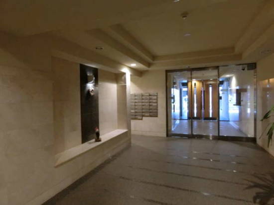 ナイスアーバン新中野外観共用部6｜ナイスアーバン新中野の内側からエントランスを外に見た様子です。