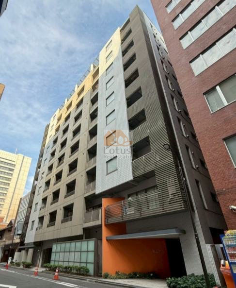 街路に面したファサードは、直線的なラインと色調の切り替えが印象的です。近づくにつれて凹凸のリズムが読み取れ、視線の奥行きが生まれる構成。築地市場駅徒歩2分、東銀座駅6分、汐留駅9分、銀座駅10分、新橋駅13分という多拠点アクセスを背景に、都市の動線を受け止める外観デザインといえます。