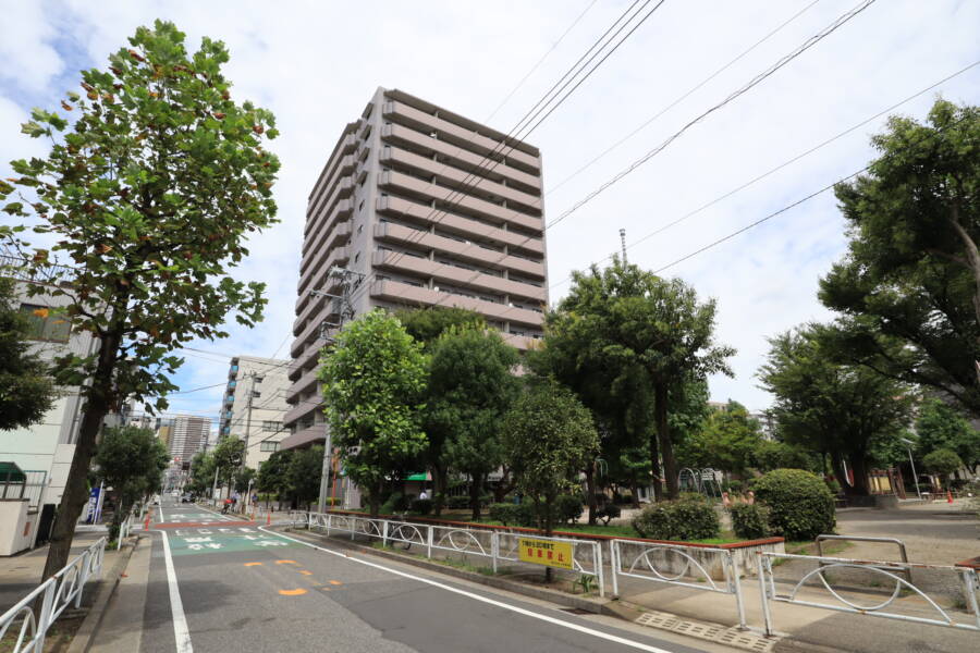 ライオンズシティ両国外観3｜マンションの南側は「若宮公園」があります。借景となるロケーションです。