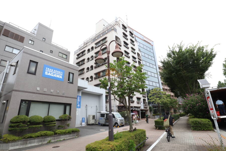 グリーンコーポ東中野外観1｜グリーンコーポ東中野は昭和４５年築、９階建てのマンションです。山手通りに面していて、東中野駅、中野坂上駅が徒歩圏内です。