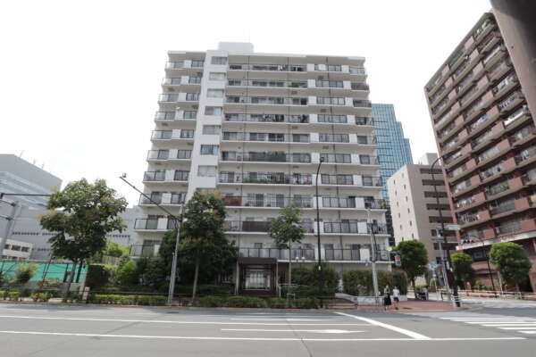 メゾン田町外観3｜通りの角地にあり見通しの良いロケーションであり、視認性の高い建物です。