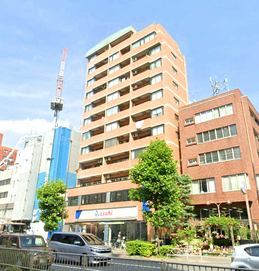 アシェール上野北外観１｜アシェール上野北は平成１１年築の１２階建てです。昭和通りに面しています。入谷駅が近くて便利です。上野駅、鶯谷駅も徒歩圏内です。