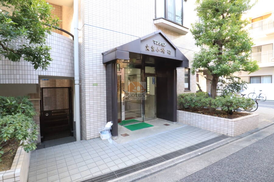 マンション文京小桜橋エントランス｜小さなマンションでありますが、建物周辺は整然としており、管理体制良好を伺わせます。