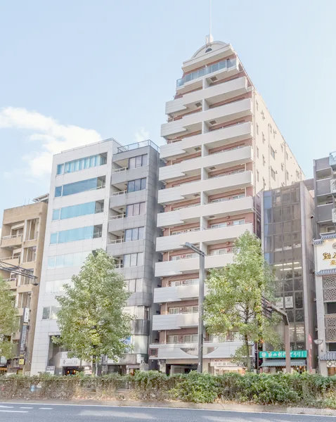 ラコピエ四谷三丁目外観１｜ラコピエ四谷三丁目は平成１５年築、１３階建てのマンションです。新宿通り沿いに立地し、丸の内線「新宿三丁目」駅から徒歩５分圏内です。
