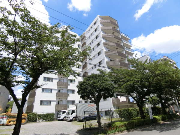 サンクタス南葛西グランス外観共用部｜南側は駐車場に面しています。