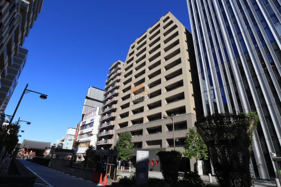 コスモ浅草雷門外観2｜コスモ浅草雷門は平成１４年築、１５階建てのマンションです。雷門まで徒歩２分、浅草駅まで徒歩２分です。