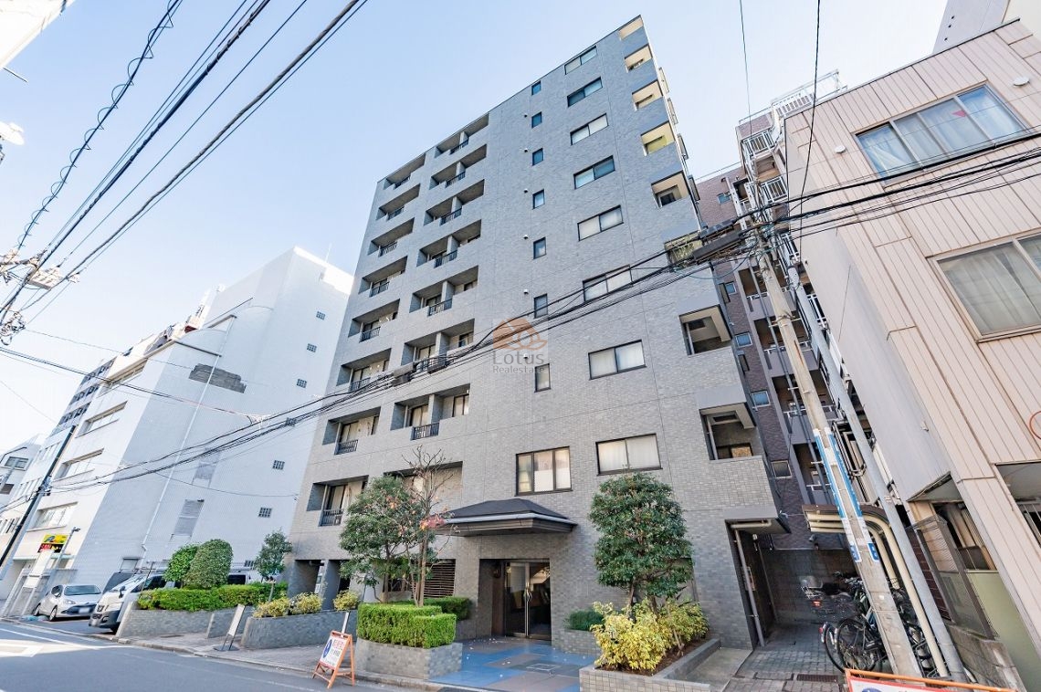 落ち着いたグレートーンの外観で、1997年築らしい端正なプロポーションが街並みに自然に溶け込んでいます。中層規模ながらファサードに凹凸があり、視線が分散するため圧迫感は控えめ。巣鴨地蔵通商店街徒歩1分という立地を考えると、にぎわいとの距離感をうまく保った佇まいです。