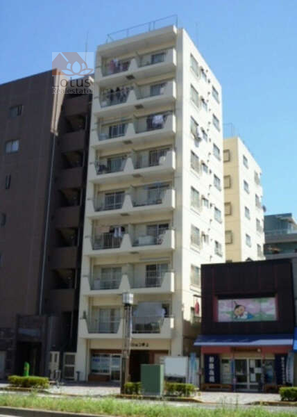 マンション押上外観２｜マンション押上は昭和53年築、9階建てのマンションです。浅草通りに立地します。押上駅、東京スカイツリーまで徒歩5分圏内です。