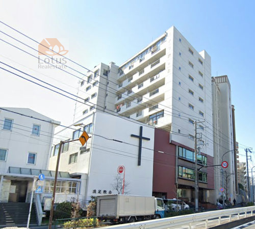 ハイツ旗の台外観２｜ハイツ旗の台は昭和43年築、10階建てのマンションです。中原街道沿いにあります。旗の台駅から徒歩3分です。
