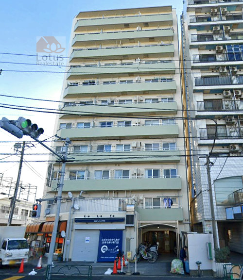 サンハイツ千田外観１｜サンハイツ千田は昭和59年築、11階建てのマンションです。四ツ目通り沿いです。都営新宿線「住吉」駅から徒歩10分です。