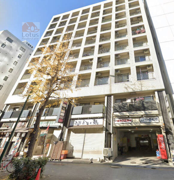 御徒町グリーンハイツ外観２｜御徒町グリーンハイツは昭和５８年築、１０階建てのマンションです。昭和通り沿いに立地します。ＪＲ「御徒町」駅、ＪＲ「上野」駅が近く、マンションの裏手はアメヤ横丁商店街に続いています。