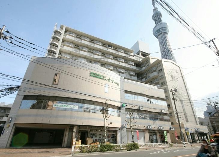セトル中之郷外観｜セトル中之郷は平成2年築、１４階建てのマンションです。建物内に「墨田区役所 すみだ消費者センター」や「すみだ女性センター」があります。