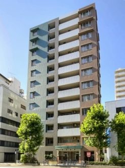 グランベルセントラルステージ外観４｜グランベルセントラルステージは平成１３年築、１２階建てのマンションです。北側は蔵前橋通りに面しています。