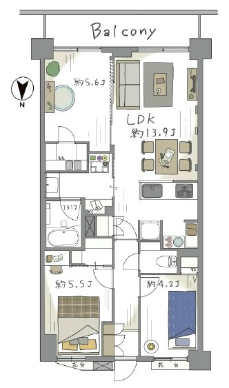 ライオンズマンション新小岩リバーステージ205間取図