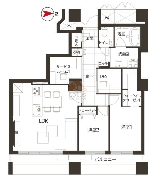 西戸山タワーホウムズ303間取図