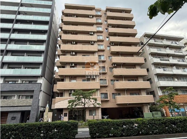 川越街道沿いに建つ外観は、バルコニーの水平ラインが整い、街並みに落ち着いた輪郭を与えています。道路からの距離もほどよく、視認性の高い配置です。