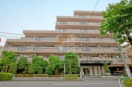 前面道路には街路樹が並び、低層部にはガラス扉のエントランスが確認できます。ライオンズガーデン芦花公園は、平成9年築、7階建てのマンションです。