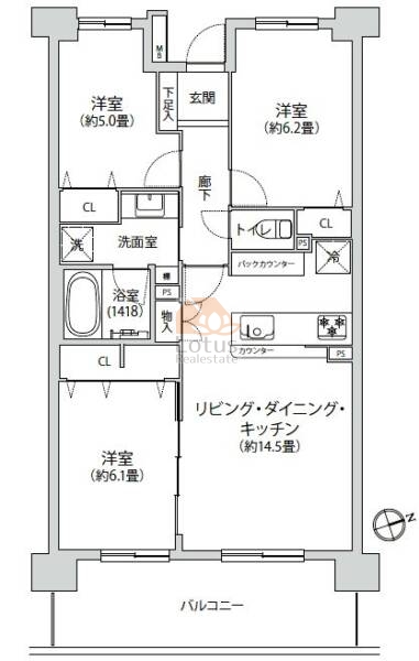 ライオンズタワー竹の塚ガーデン1216間取図