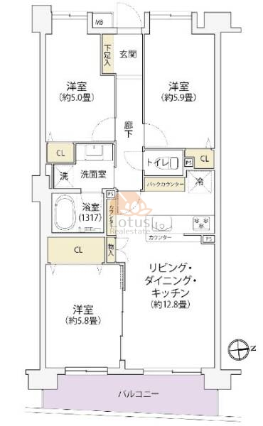 コスモ東砂シティフォルム302間取図