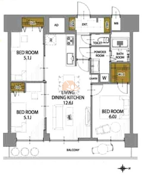 竹の塚マンション605間取図