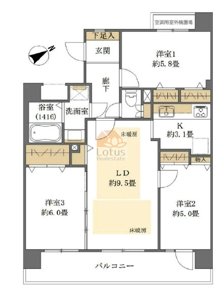 ライオンズマンション門前仲町古石場パークサイド408間取図