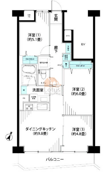 北千住スカイハイツ309間取図