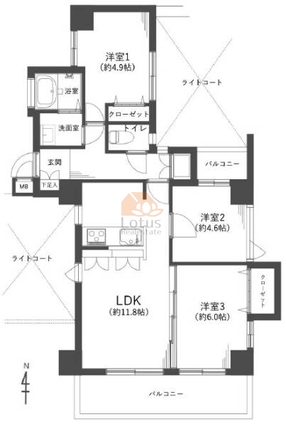 グリーンパーク新綾瀬609間取図