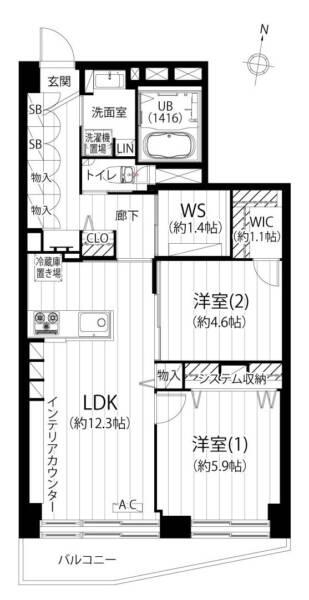 ライオンズマンション上野毛302間取図