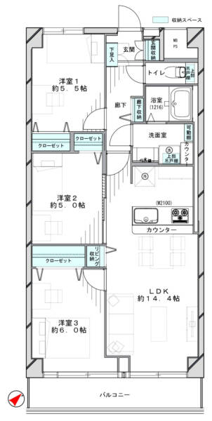 木場サニータウン514間取図